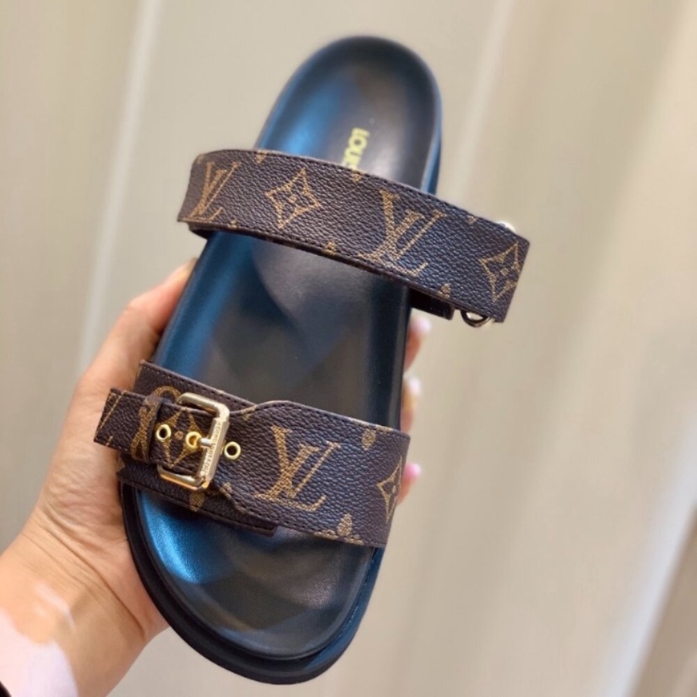 Brown Monogram Double Strap Sandals - image 2